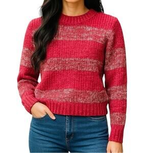 Haute Rogue Marisa Metallic Chenille Sweater NWT Medium Red Silver